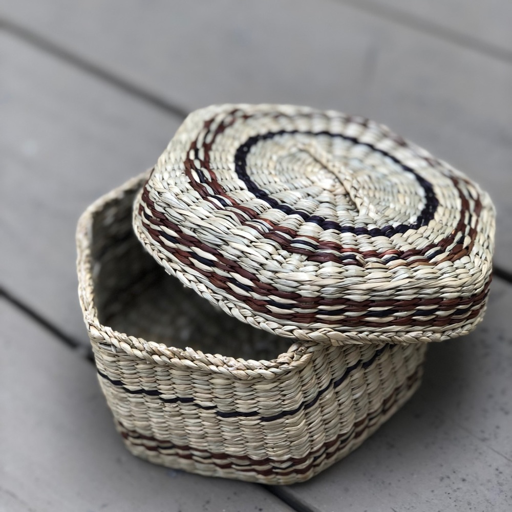 Woven Octagon Brown Basket with Lid